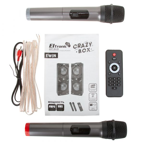 Акустическая система Eltronic 30-25 Crazy Box 200+200Вт 15"x4 с двумя микрофонами