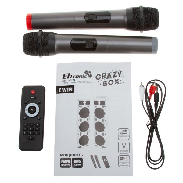 Акустическая система Eltronic 30-22 Crazy Box 150+150Вт 10"x6 с двумя микрофонами