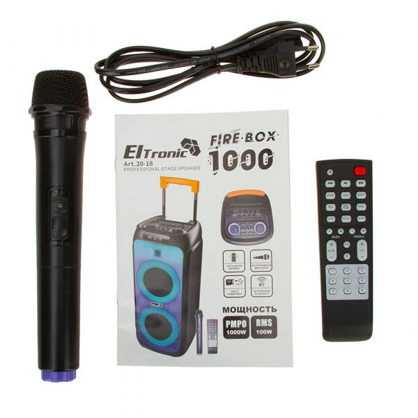 Акустическая колонка Eltronic 20-18 Fire Box 1000 10" с выдвижной ручкой и микрофоном