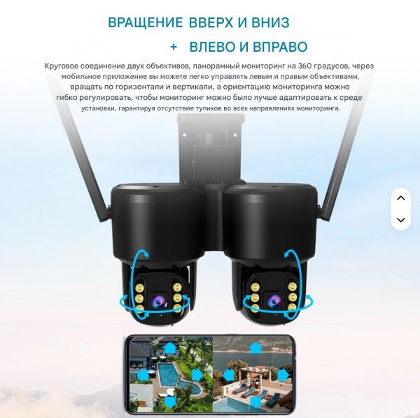 Уличная поворотная двойная камера 4G StarEye T110A 4Мп*2