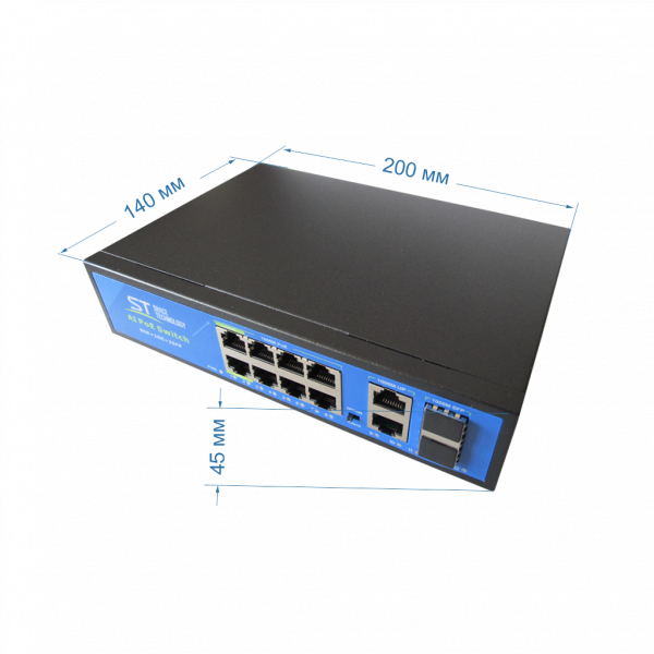 8-канальный коммутатор до 90Вт (PoE++) ST-S814POE (8G/2G/2S/150W/АB/2BT) PRO