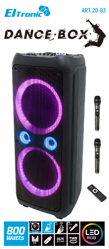 Акустическая система Eltronic 20-83 Dance BOX 800 с двумя микрофонами
