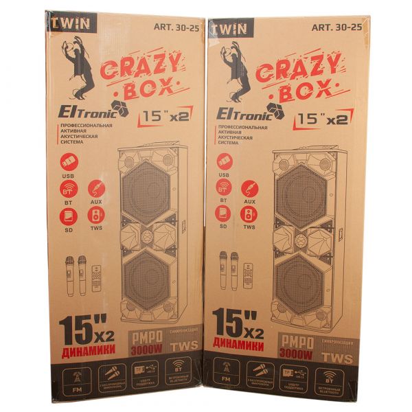 Акустическая система Eltronic 30-25 Crazy Box 200+200Вт 15"x4 с двумя микрофонами