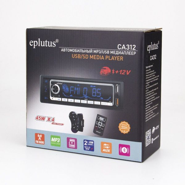 Автомагнитола 1 Din с LED дисплеем Eplutus CA312 (45Wx4, 2xUSB, AUX, Bluetooth 5.0) c пультом на руль