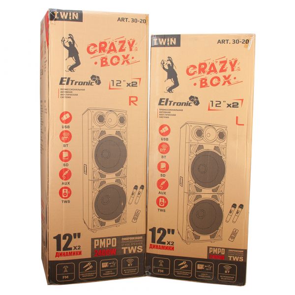 Акустическая система Eltronic 30-20 Crazy Box 120+120Вт 12"x4 с двумя микрофонами