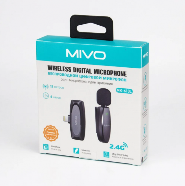 Беспроводной петличный микрофон Mivo MK-610L Lightning для iPhone, iPad