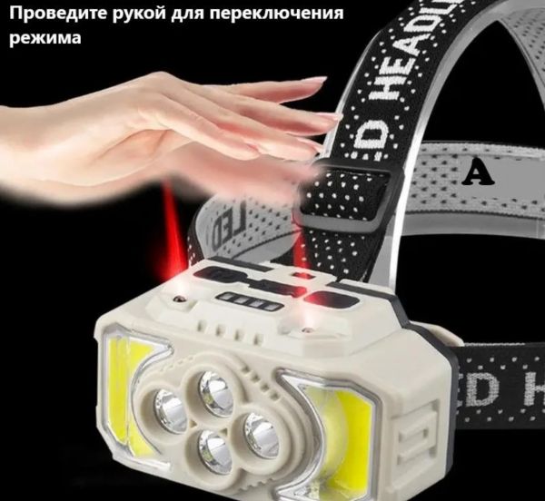 Фонарь налобный аккумуляторный HX-815S с датчиком движения (Type-C / Красный свет)