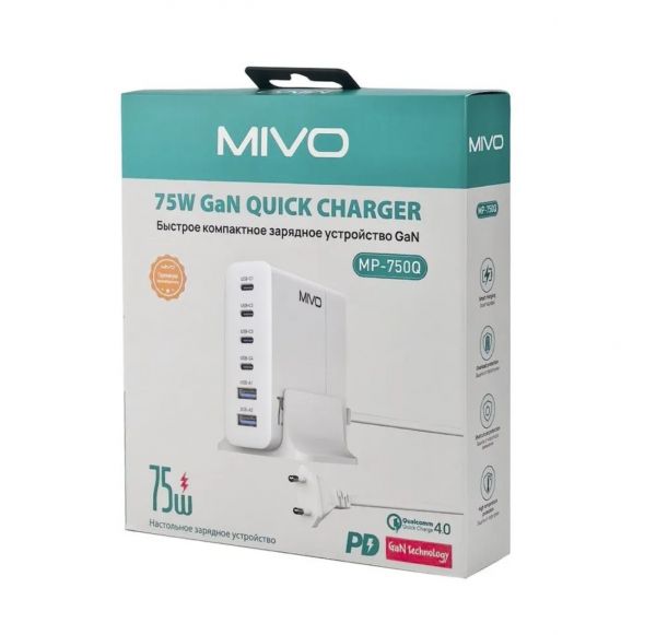 Настольное зарядное устройство Mivo MP-750Q 75W с быстрой зарядкой (QC 4.0)