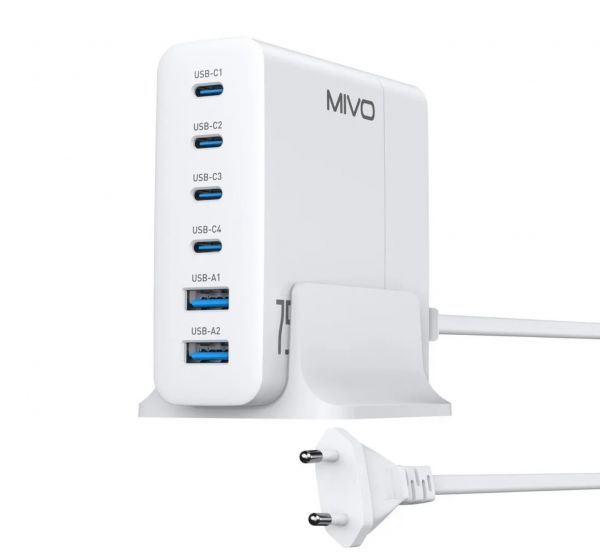 Настольное зарядное устройство Mivo MP-750Q 75W с быстрой зарядкой (QC 4.0)