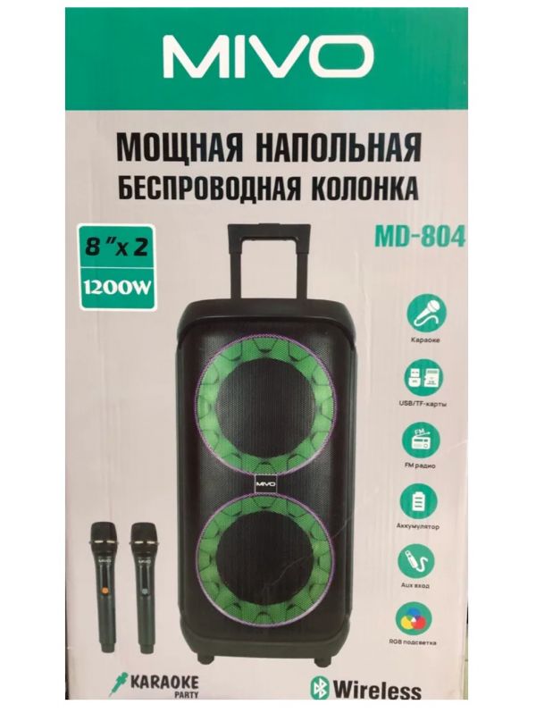 Напольная беспроводная колонка Mivo MD-804 RGB с 2 микрофонами