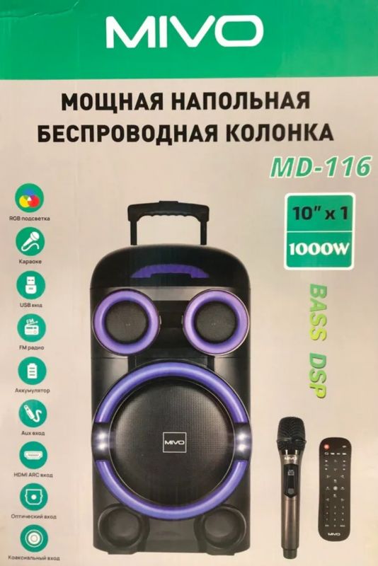 Беспроводная колонка Mivo MD-116 RGB с 1 микрофоном