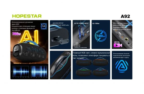 Портативная колонка Hopestar A92 750Вт с микрофоном
