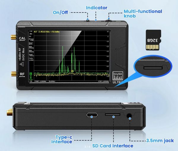 Портативный анализатор спектра TinySA ULTRA от 100кГц до 5.3ГГц