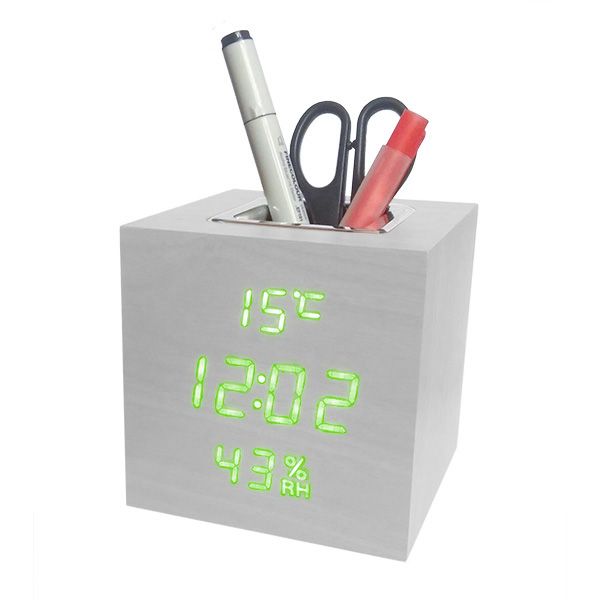 Деревянные часы VST-878S-4 в виде подставки для ручек (подставка органайзер) с термометром