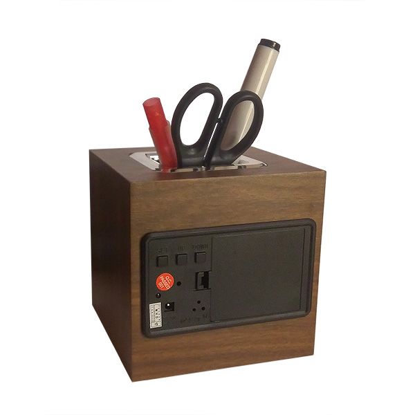 Деревянные часы VST-878S-1 в виде подставки для ручек (подставка органайзер) с термометром