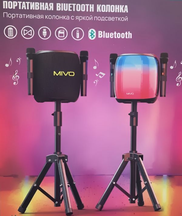 Bluetooth колонка Mivo MD-167 TWS со штативом и 2 микрофонами